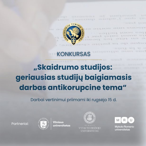 Konkursas „Skaidrumo studijos: geriausias studijų baigiamasis darbas antikorupcine tema“